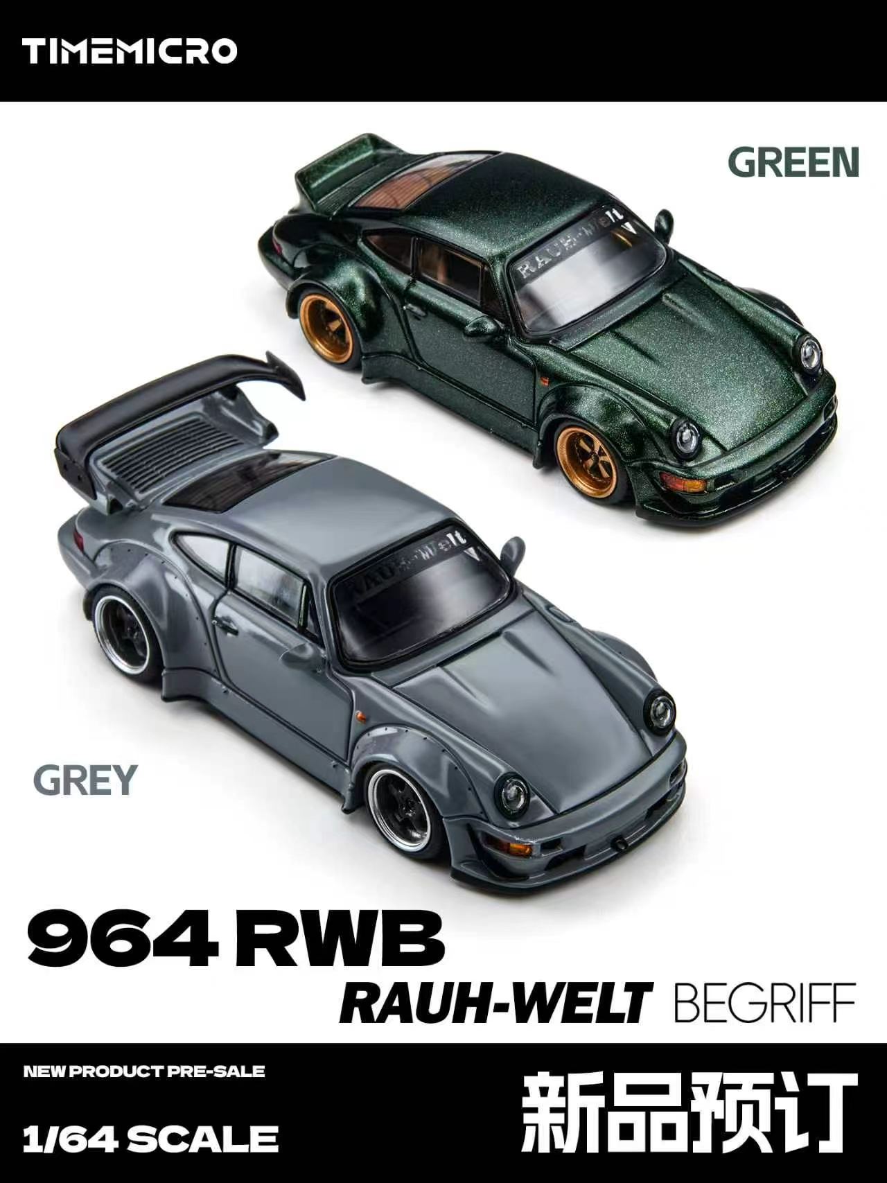 Die Cast Car 1 64 - *Vorbestellung* TimeMicro 1:64 964 RWB Grün/Grau