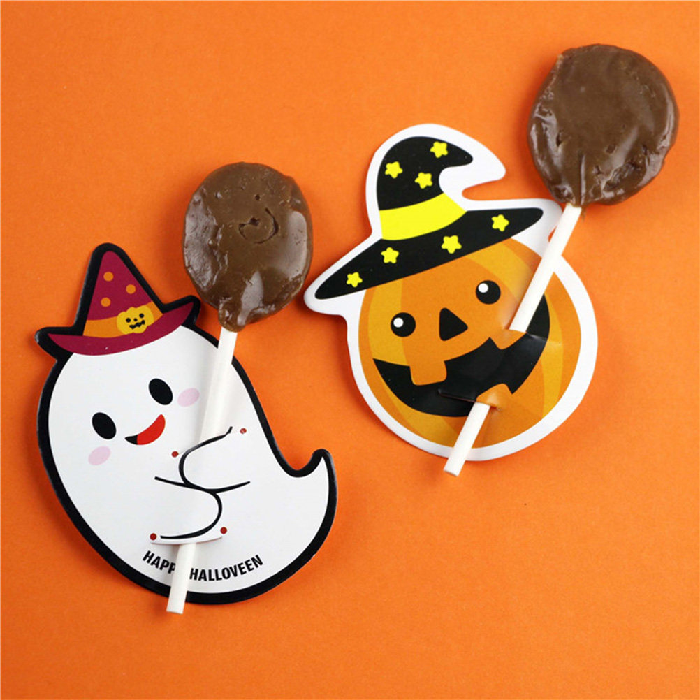 Graded Card Display - 50 Stück Süßigkeiten-Displaykarten aus Lebensmittelpapier, Halloween-Kürbis-Geister-Lollipop-Dekoration,